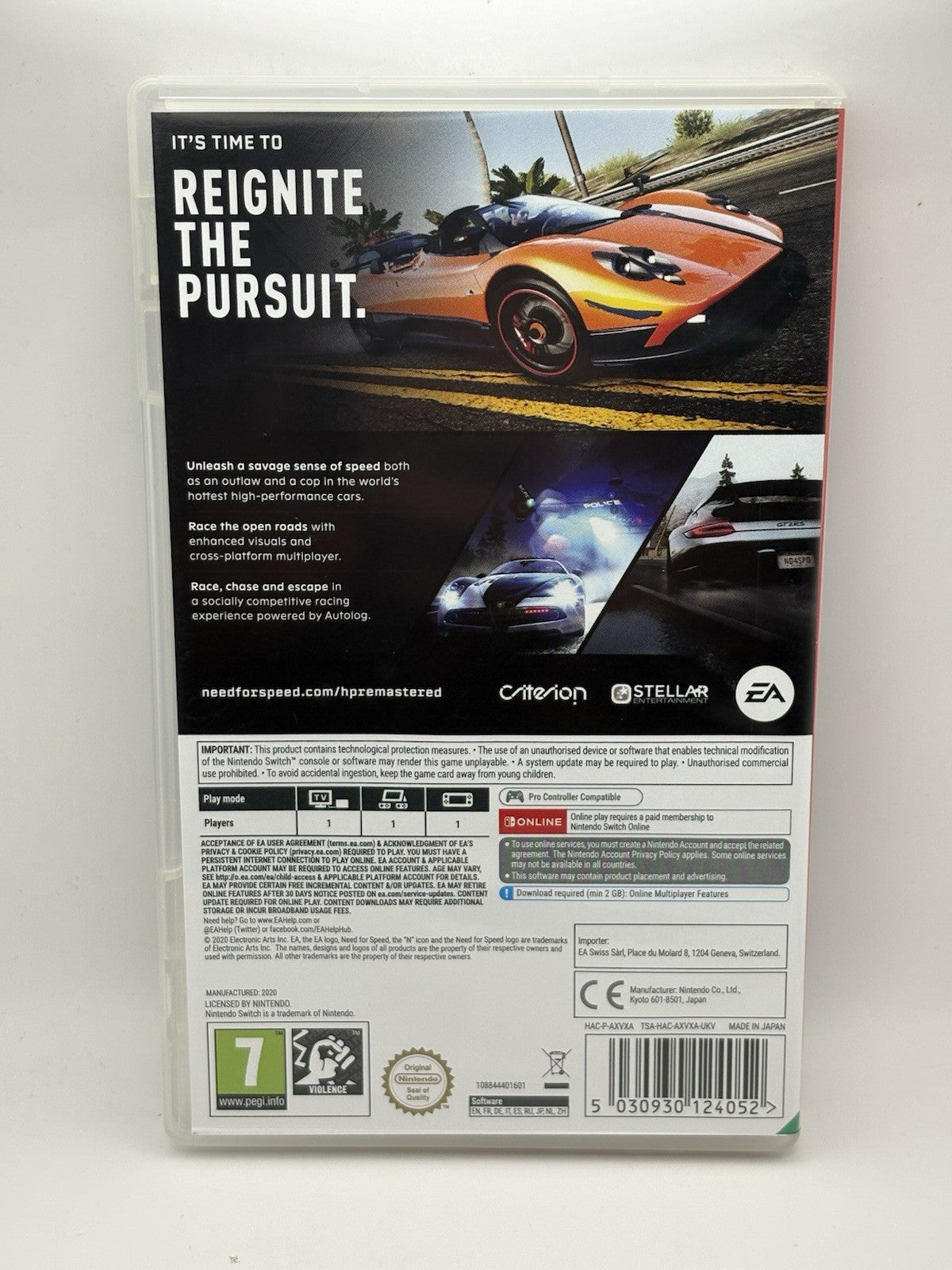 CASE ONLY – No Game – Need for Speed Hot Pursuit Remastered (Switch) – PAL