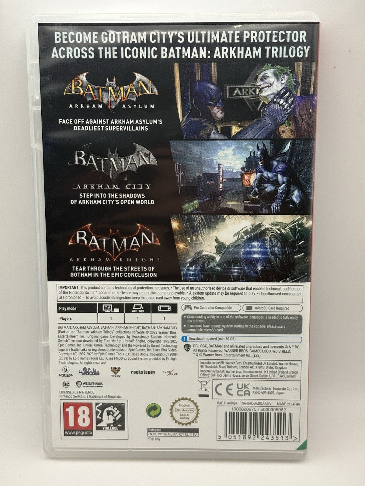Batman Arkham Trilogy Nintendo Switch Case Only No Game