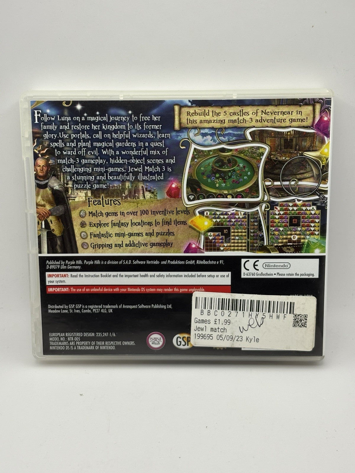 Jewel Match 2 (Nintendo DS) Match 3 Puzzle Game CIB Inc. Manual