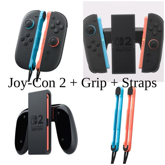Official Nintendo Switch 2 Joy Con Pair + Grip + Strap Joycons Controller Bundle