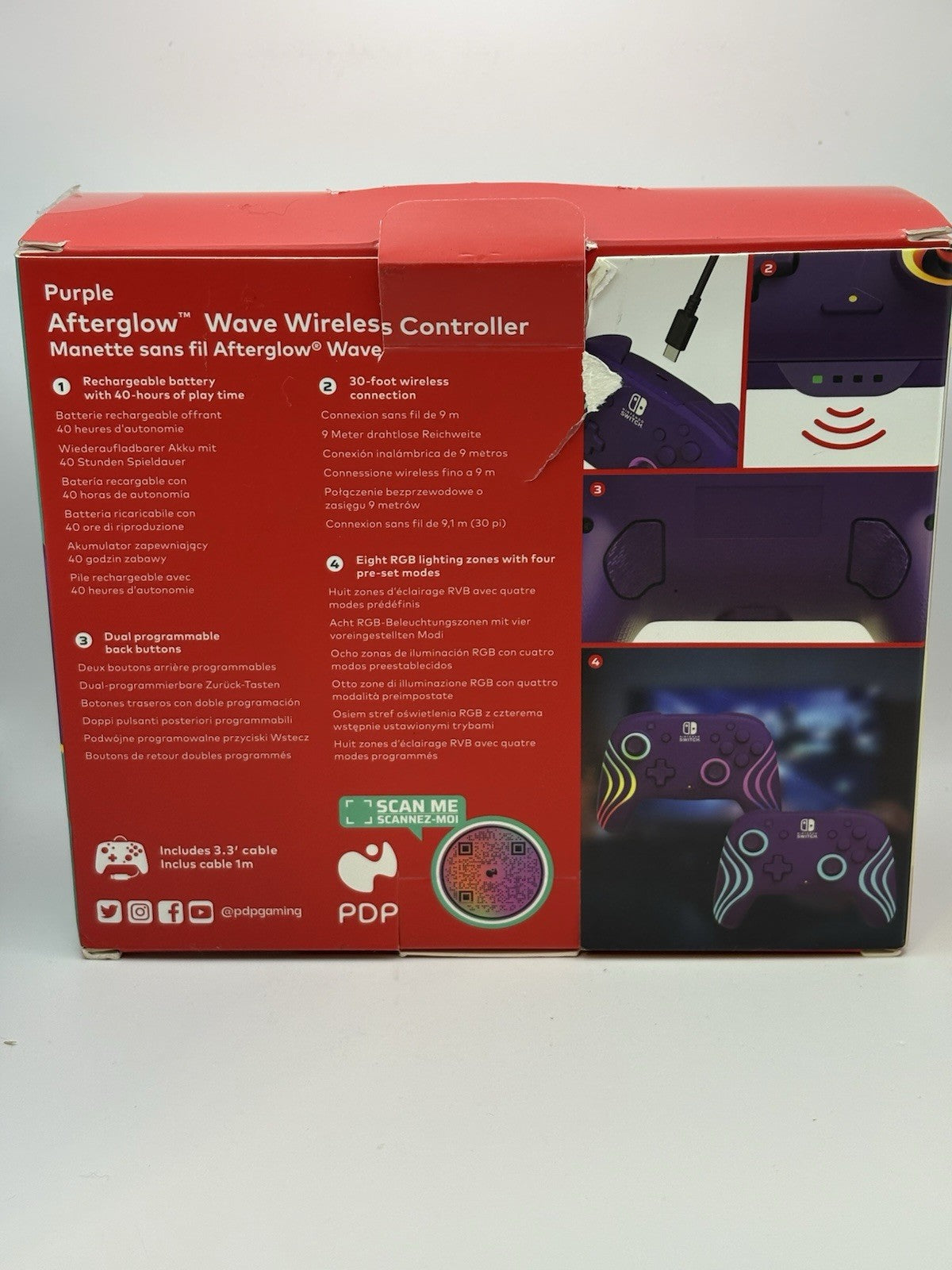 PDP Afterglow Wave Wireless Controller – Nintendo Switch – RGB Lighting – Boxed