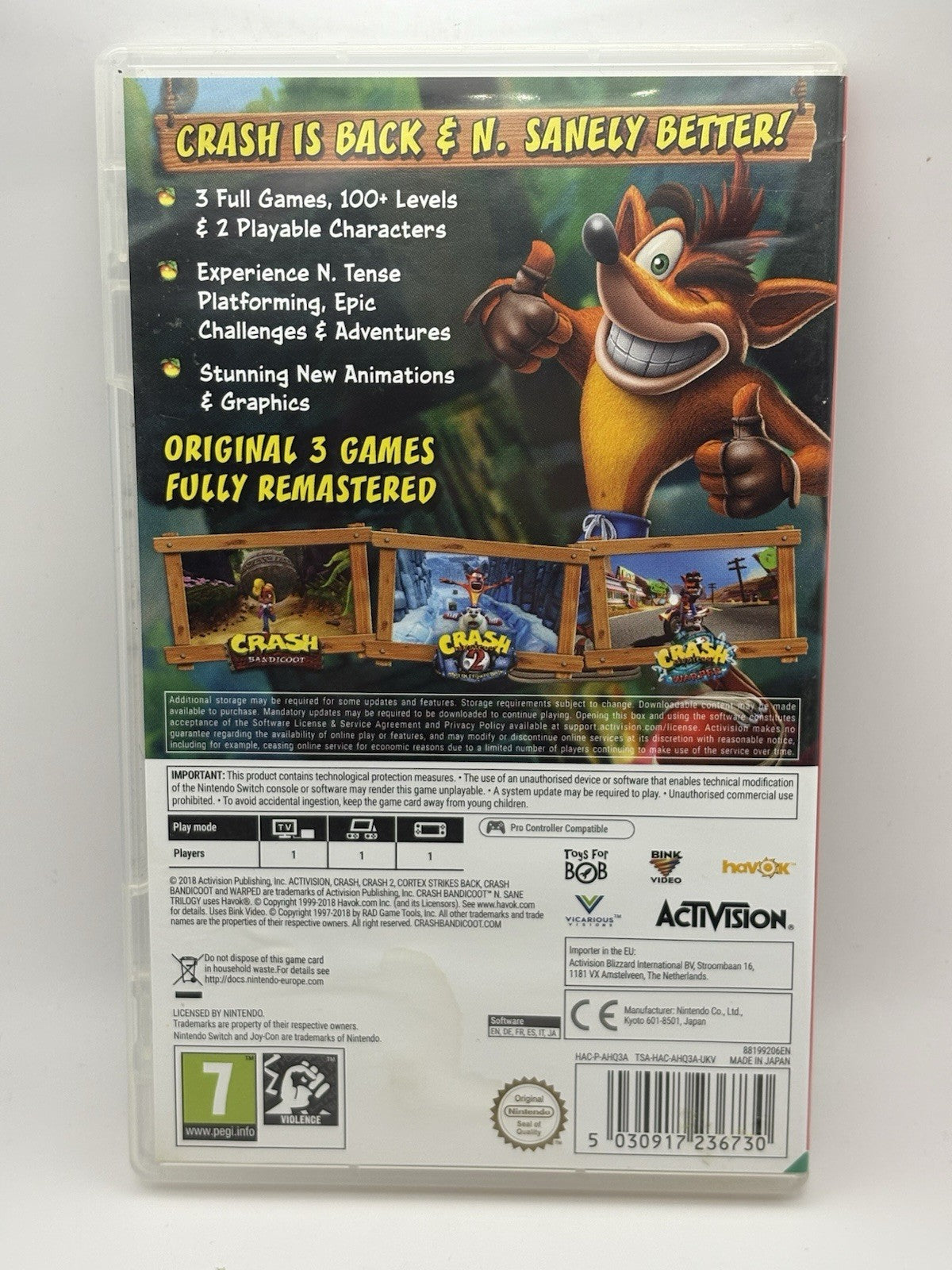 CASE ONLY – No Game – Crash Bandicoot N. Sane Trilogy (Nintendo Switch) – PAL VG