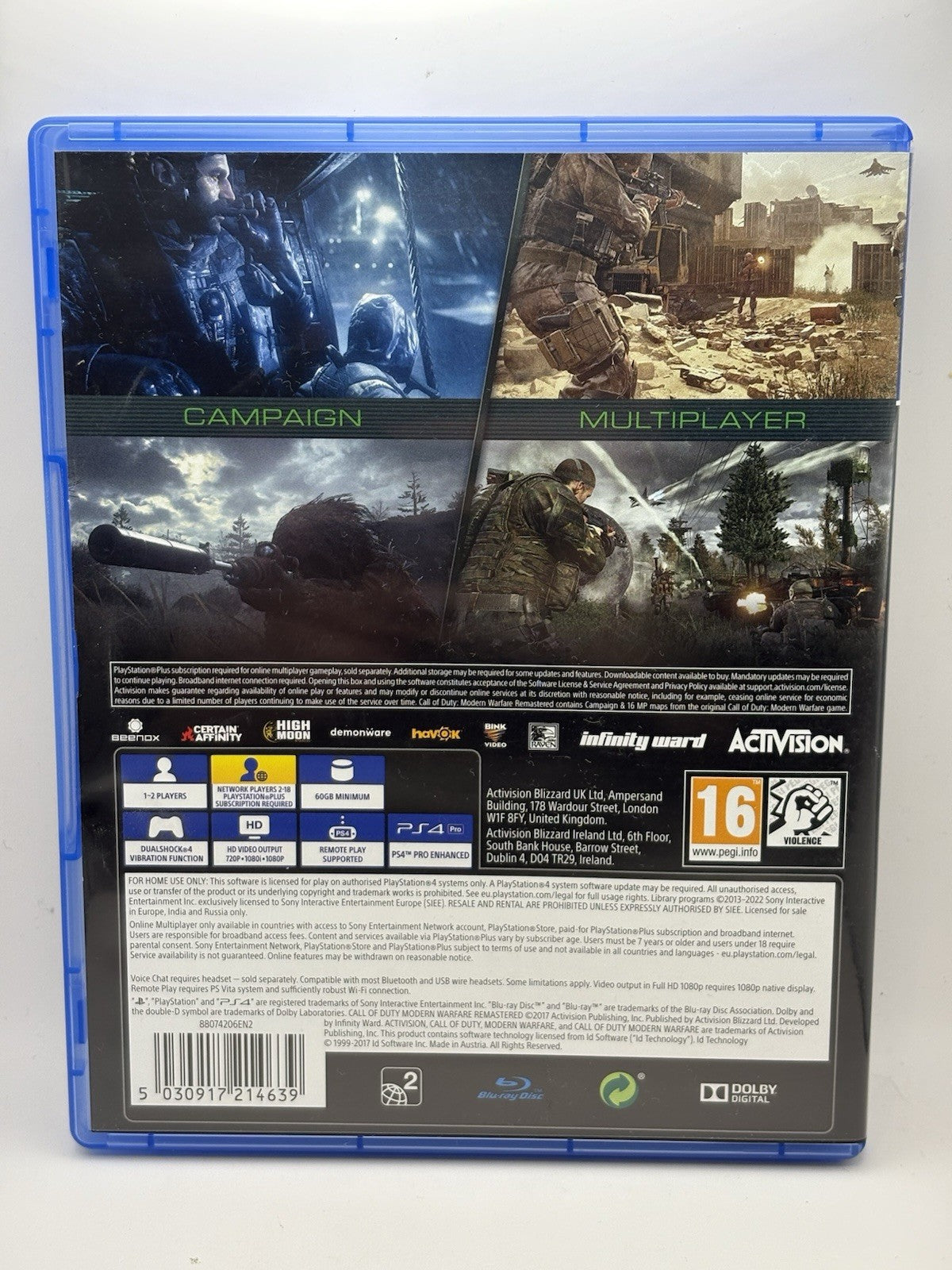 PS4 Game Call of Duty Modern Warfare Remastered