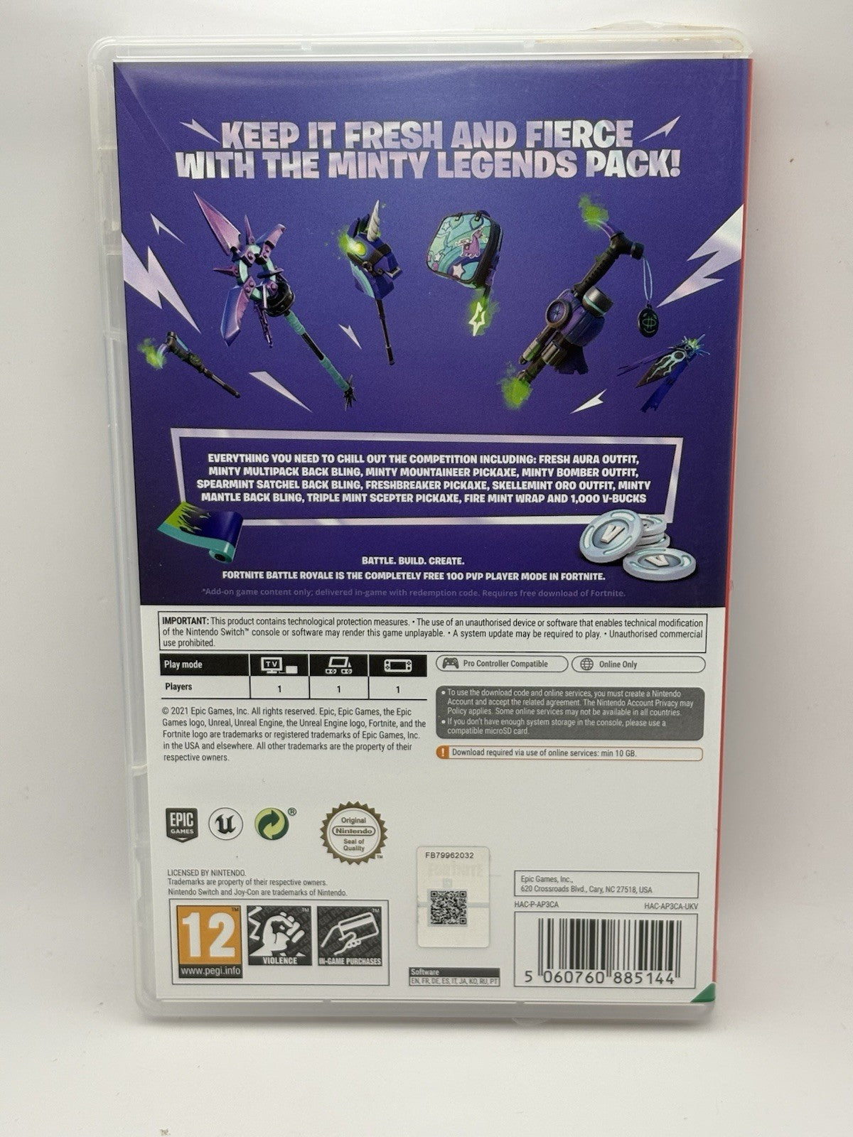 FORTNITE Minty Legends Pack Game Add-on NINTENDO Switch CASE ONLY ***NO CODE***